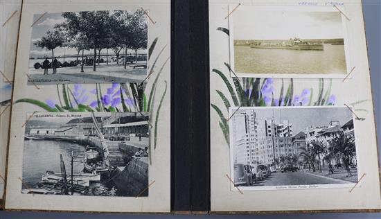 A Gibraltar souvenir postcard album, includes silks and examples of steam ships